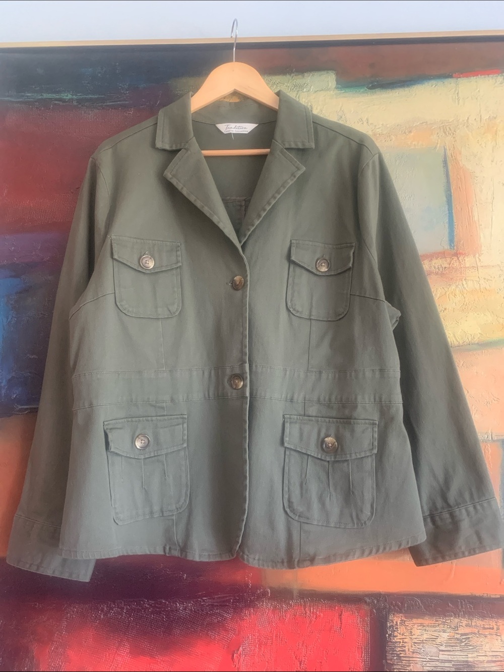 Vintage Tradition Olive Green Utility Jacket, Size 18